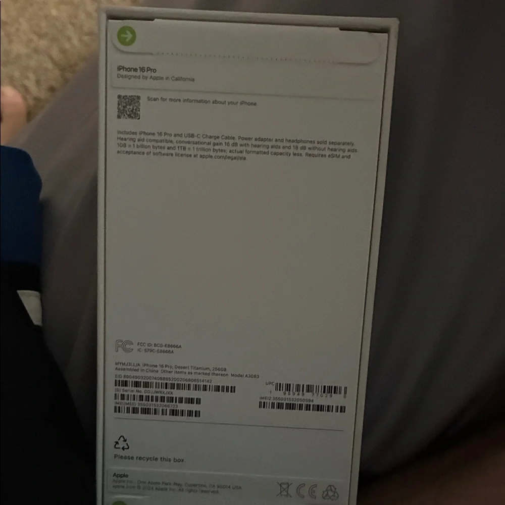 Apple iPhone 16 Pro Packaging in White